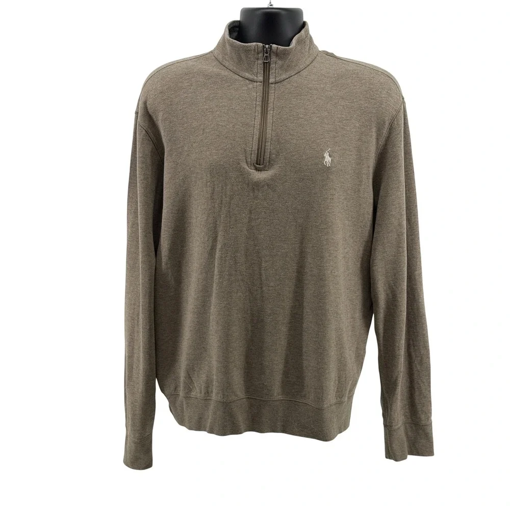 Polo Ralph Lauren Pullover Mens M Brown Quarter Zip Long Sleeve Cotton Pony Logo